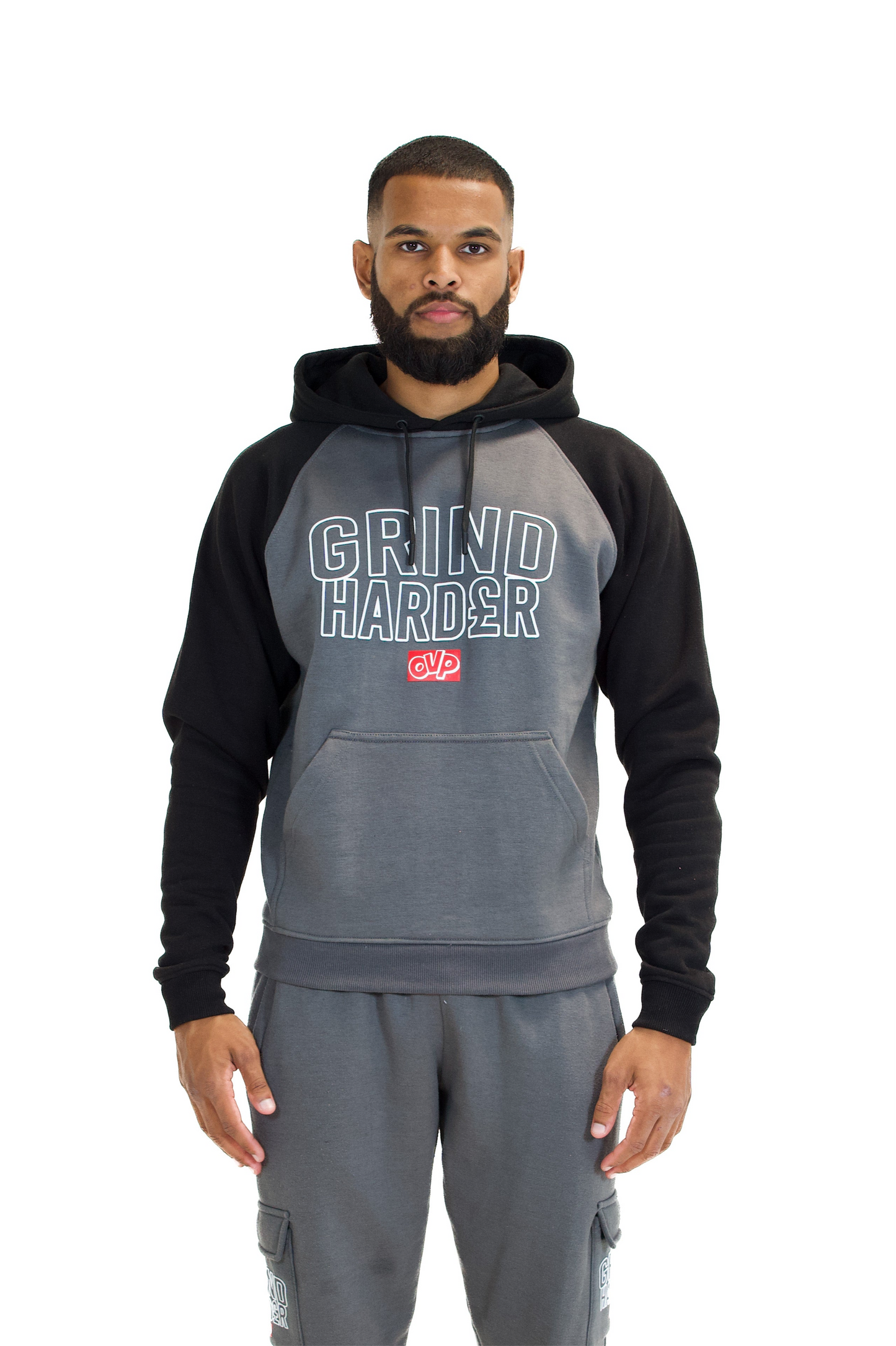 GRIND HARDER GREY & BLACK HOODIE